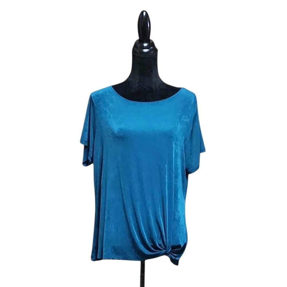 Chico's Travelers Plus Size 16/18 Petite Top Teal Wrinkle Free Side Knot Blouse
